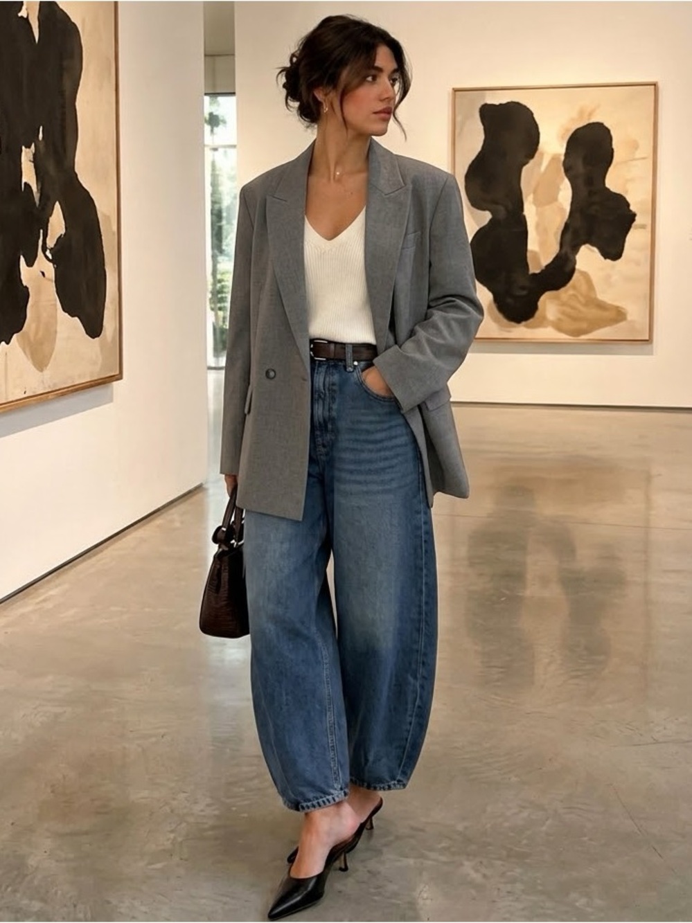 ZARA Grey Double Breasted Oversized Blazer Jacket Size Medium Minimalist Fall